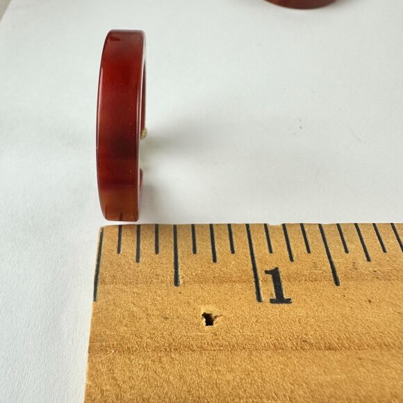 Vintage Red Bakelite Hoop Clip-On Earrings 1.25 Inch Diameter - Picture 2 of 4